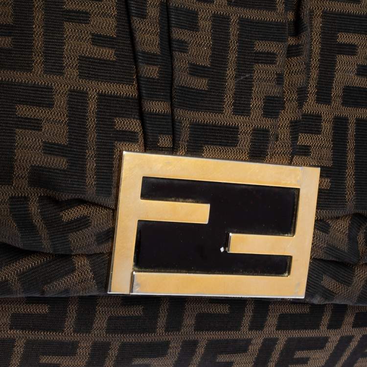 Pre Owned Fendi Tobacco Zucca Canvas Mia Flap Shoulder Bag