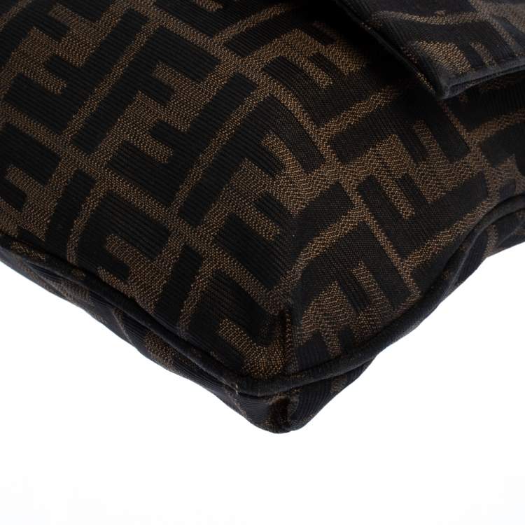 Pre Owned Fendi Tobacco Zucca Canvas Mia Flap Shoulder Bag