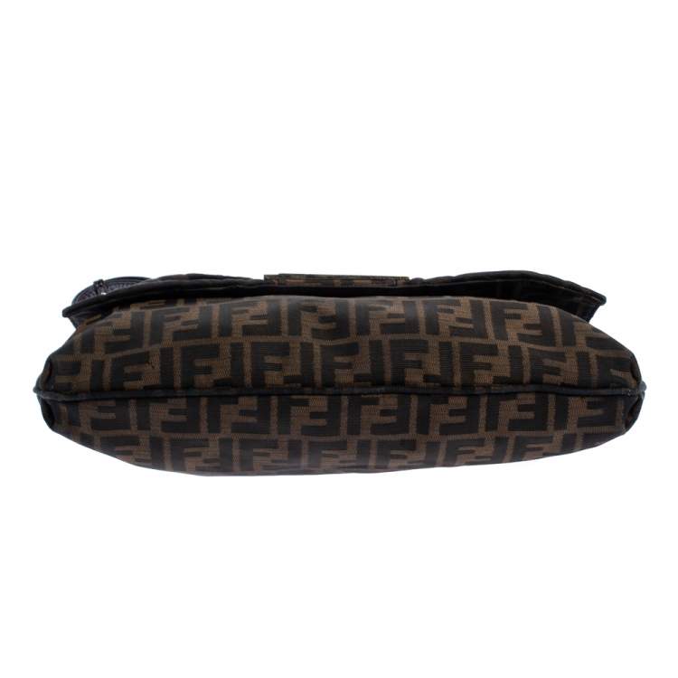 Pre Owned Fendi Tobacco Zucca Canvas Mia Flap Shoulder Bag