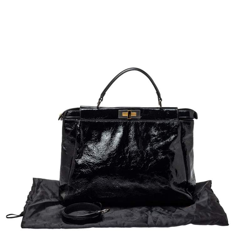 Pre Owned Fendi Black Patent Leather Large Peekaboo Top Handle Bag