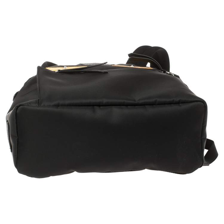 Pre Owned Fendi Black Nylon, Leather and Fur Monster Eyes Backpack