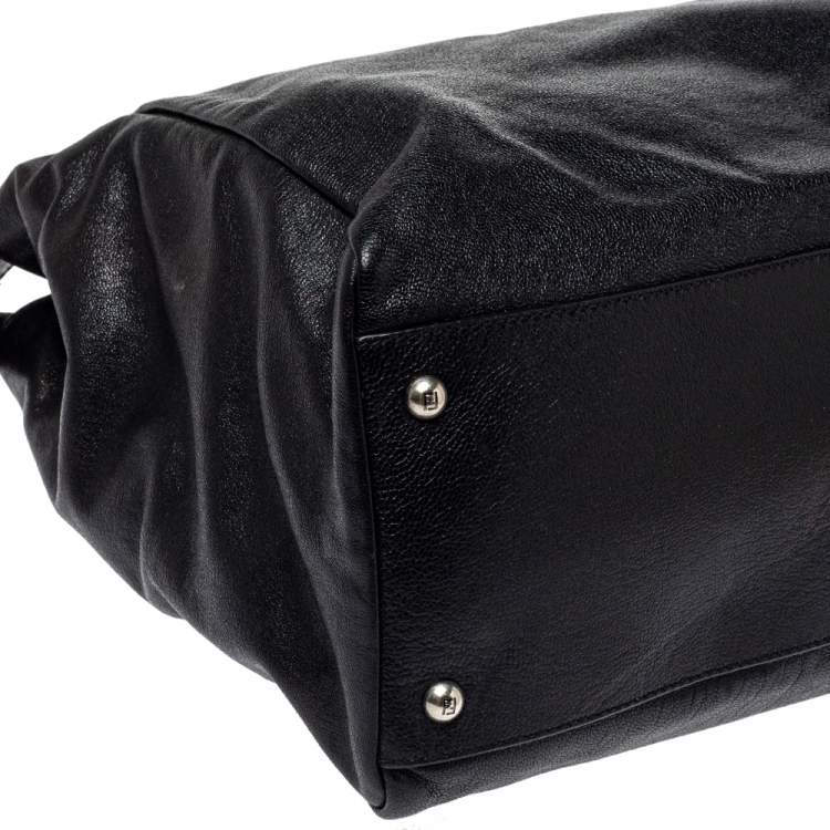 Pre Owned Fendi Black Leather With Suede And Beaded Lining Large Peekaboo Top Handle Bag