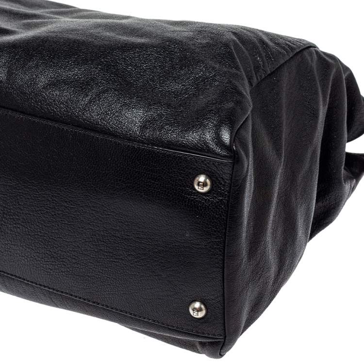 Pre Owned Fendi Black Leather With Suede And Beaded Lining Large Peekaboo Top Handle Bag