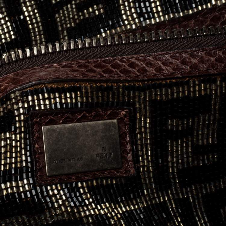 Pre Owned Fendi Black Leather With Suede And Beaded Lining Large Peekaboo Top Handle Bag