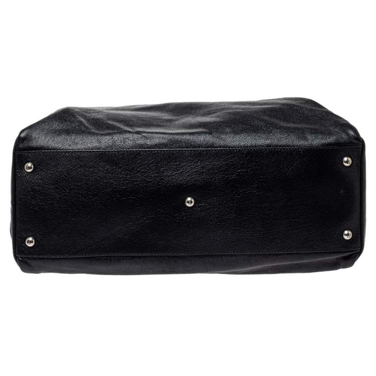 Pre Owned Fendi Black Leather With Suede And Beaded Lining Large Peekaboo Top Handle Bag