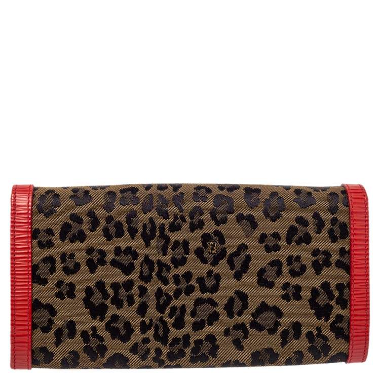 Pre Owned Fendi Brown/Red Leopard Print Canvas and Leather Continental Wallet 