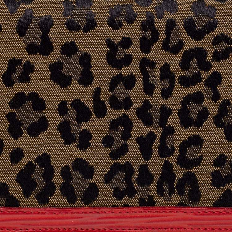 Pre Owned Fendi Brown/Red Leopard Print Canvas and Leather Continental Wallet 