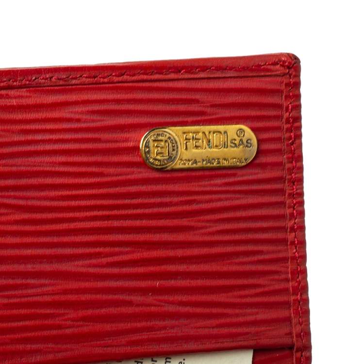 Pre Owned Fendi Brown/Red Leopard Print Canvas and Leather Continental Wallet 