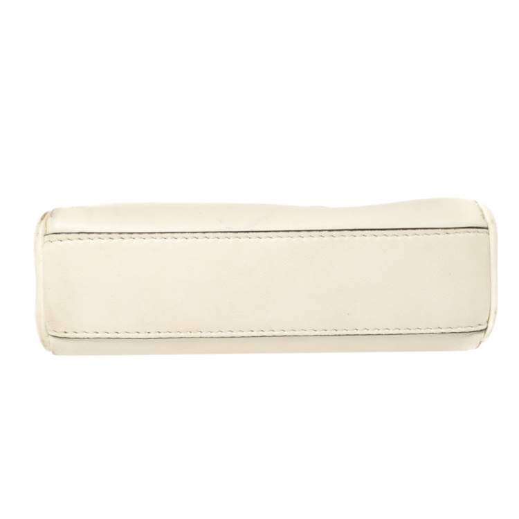 Pre Owned Fendi Off White Leather Micro Peekaboo Top Handle Bag