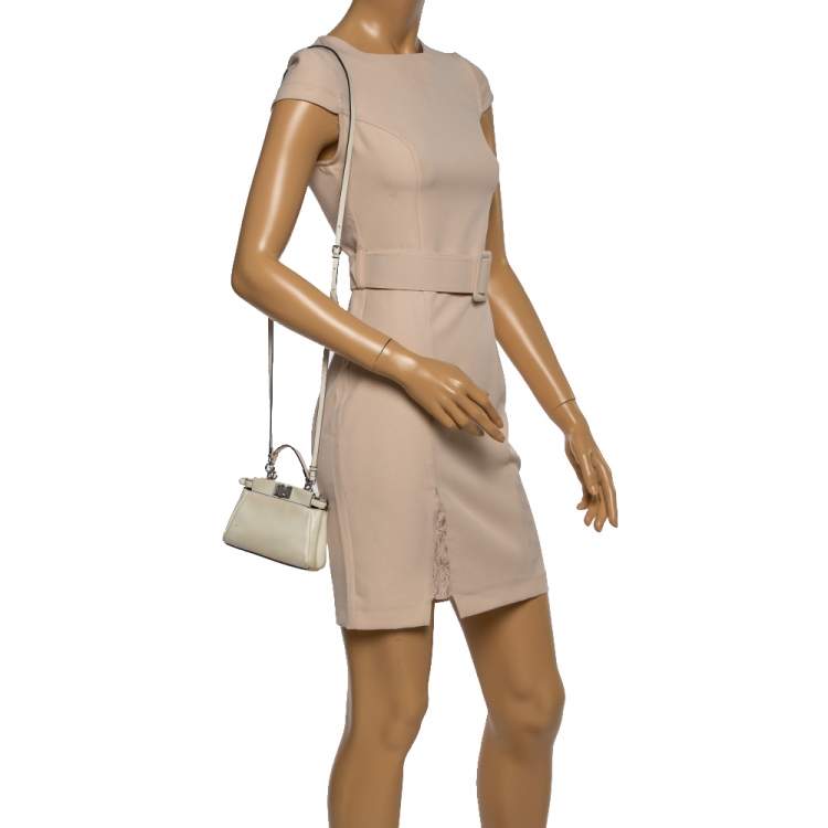 Pre Owned Fendi Off White Leather Micro Peekaboo Top Handle Bag