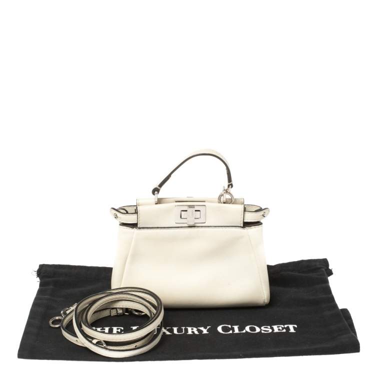 Pre Owned Fendi Off White Leather Micro Peekaboo Top Handle Bag