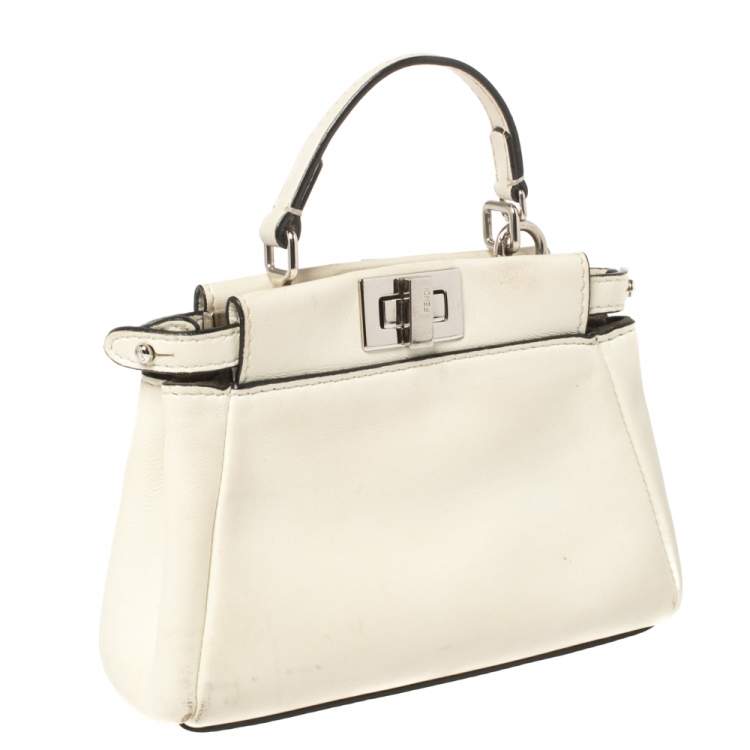 Pre Owned Fendi Off White Leather Micro Peekaboo Top Handle Bag