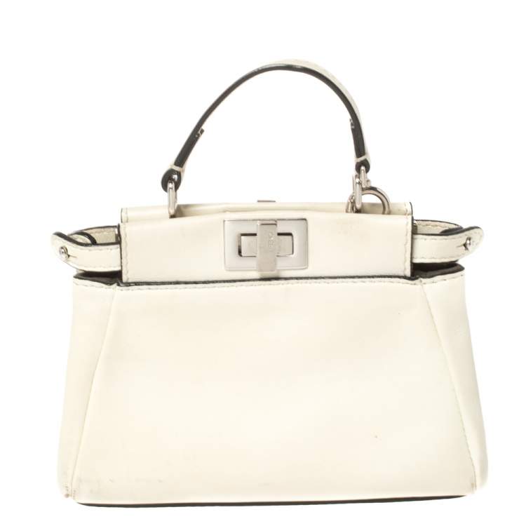 Pre Owned Fendi Off White Leather Micro Peekaboo Top Handle Bag