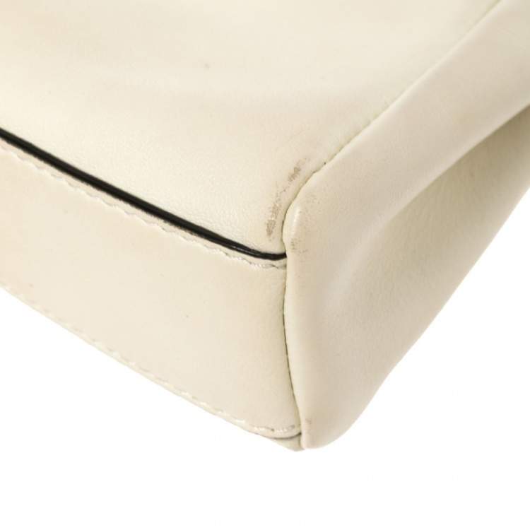 Pre Owned Fendi Off White Leather Micro Peekaboo Top Handle Bag