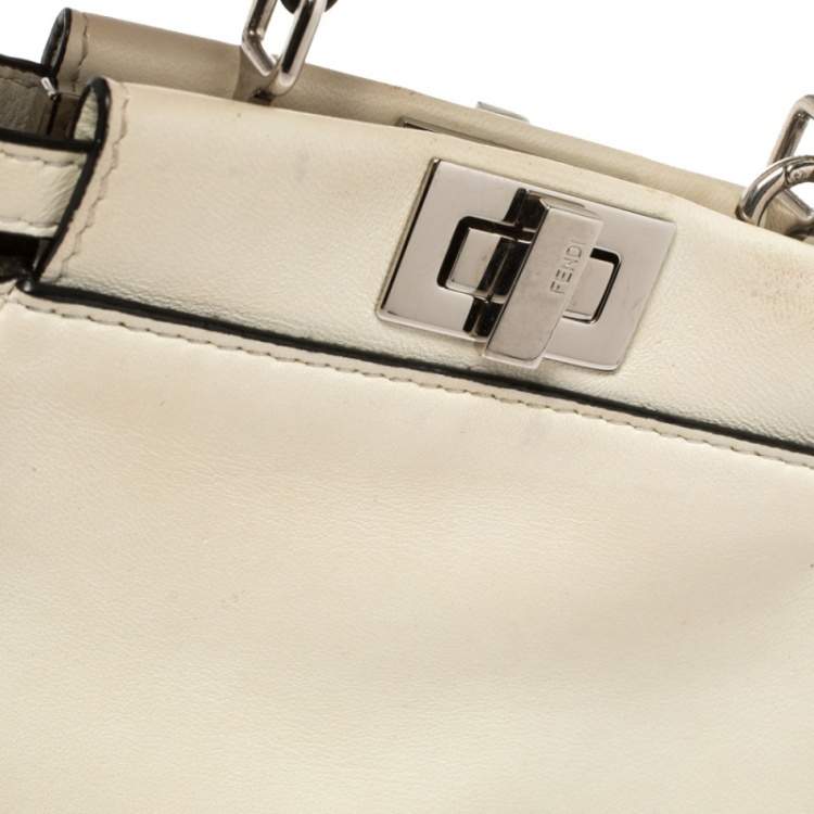 Pre Owned Fendi Off White Leather Micro Peekaboo Top Handle Bag