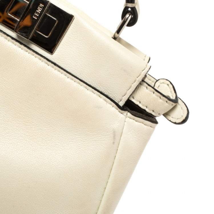 Pre Owned Fendi Off White Leather Micro Peekaboo Top Handle Bag