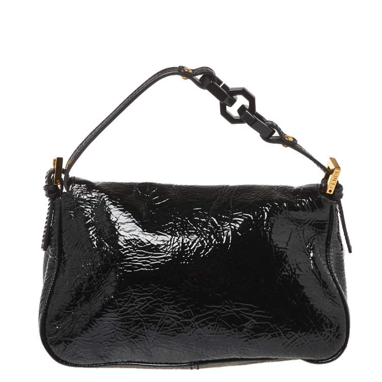 Pre Owned Fendi Black Patent Leather Baguette Shoulder Bag