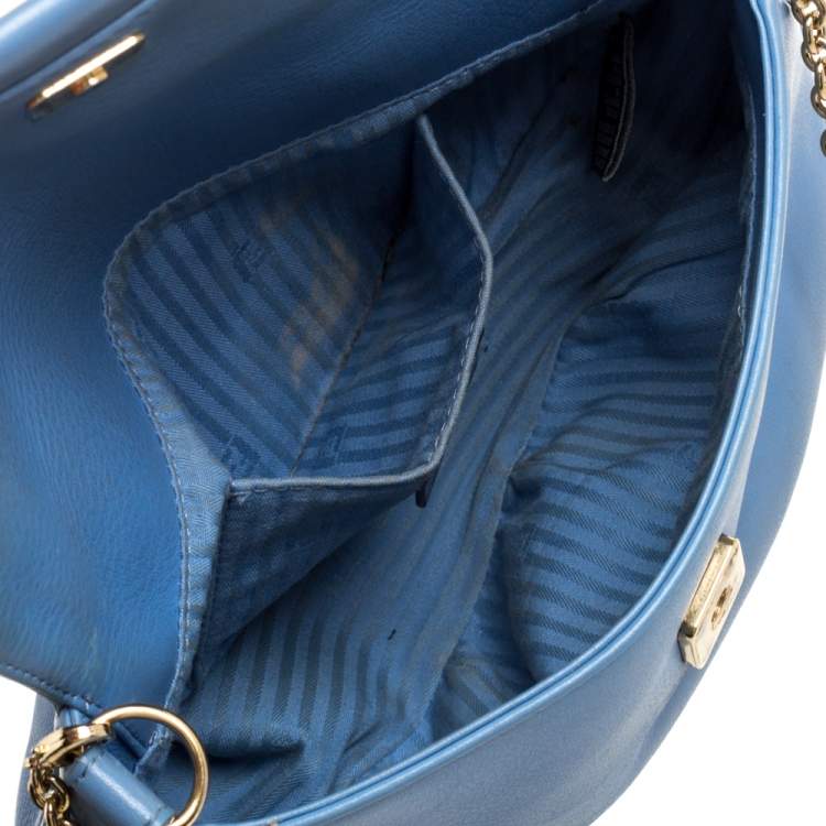 Pre Owned Fendi Blue Leather Fendista Chain Shoulder Bag