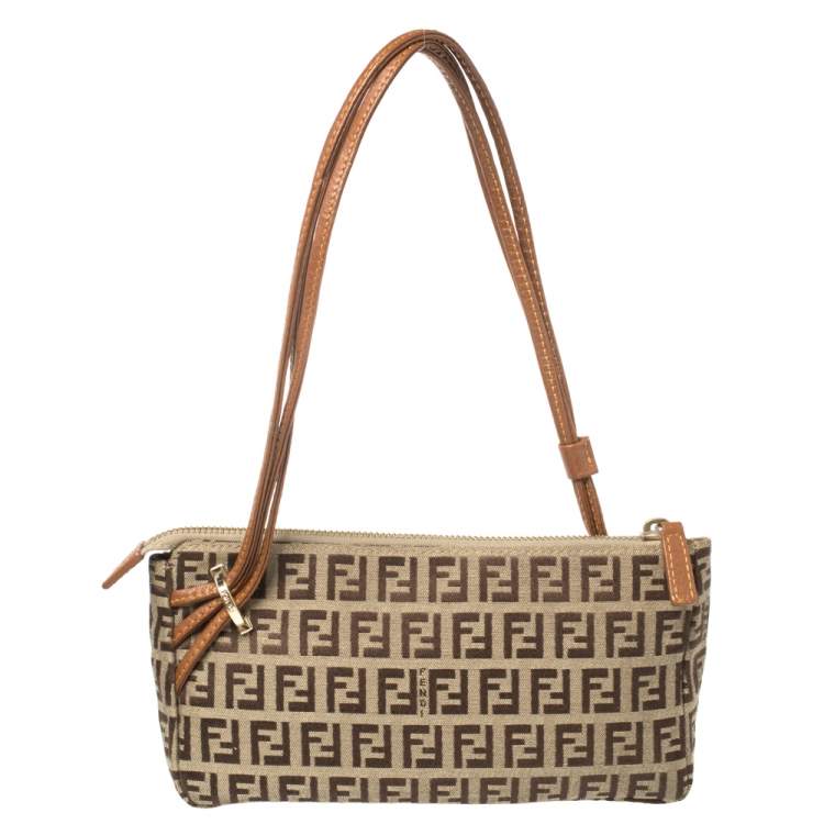 Pre Owned Fendi Beige/Brown Zucchino Canvas and Leather Baguette Bag