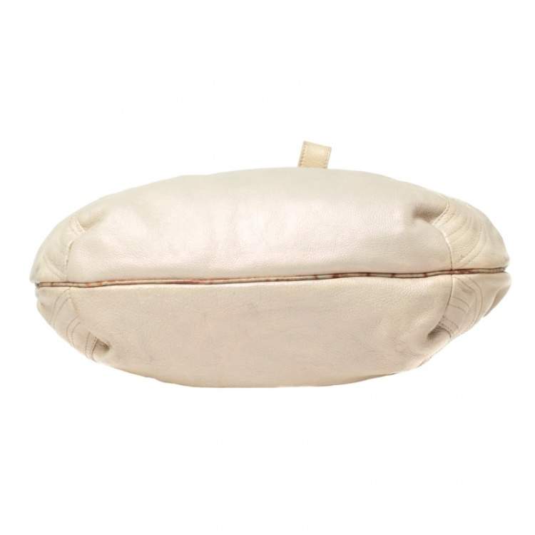 Pre Owned Fendi Light Beige Iridescent Textured Leather and Ostrich Spy Bag