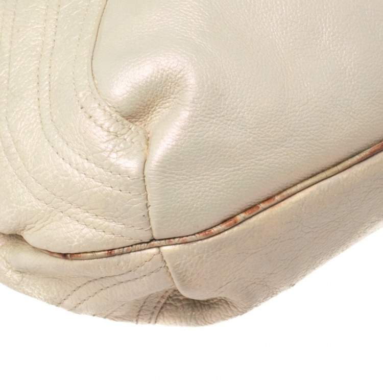 Pre Owned Fendi Light Beige Iridescent Textured Leather and Ostrich Spy Bag