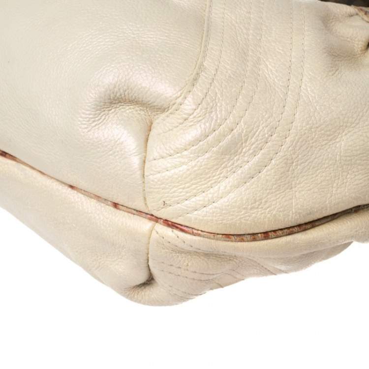 Pre Owned Fendi Light Beige Iridescent Textured Leather and Ostrich Spy Bag