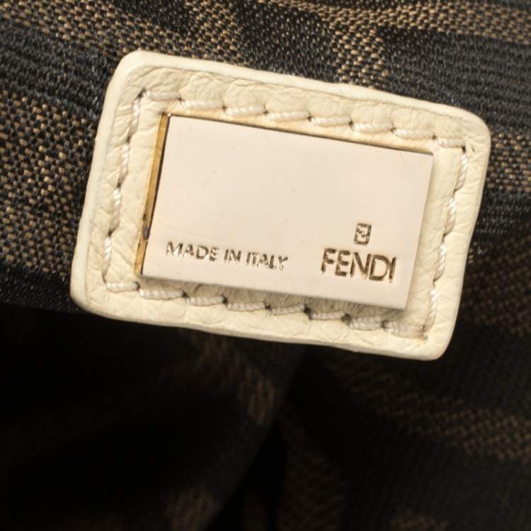Pre Owned Fendi Light Beige Iridescent Textured Leather and Ostrich Spy Bag