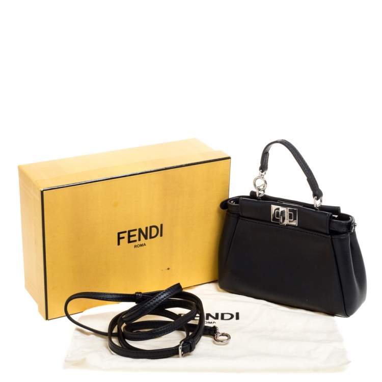 Pre Owned Fendi Black Floral Embellished Leather Micro Peekaboo Top Handle Bag