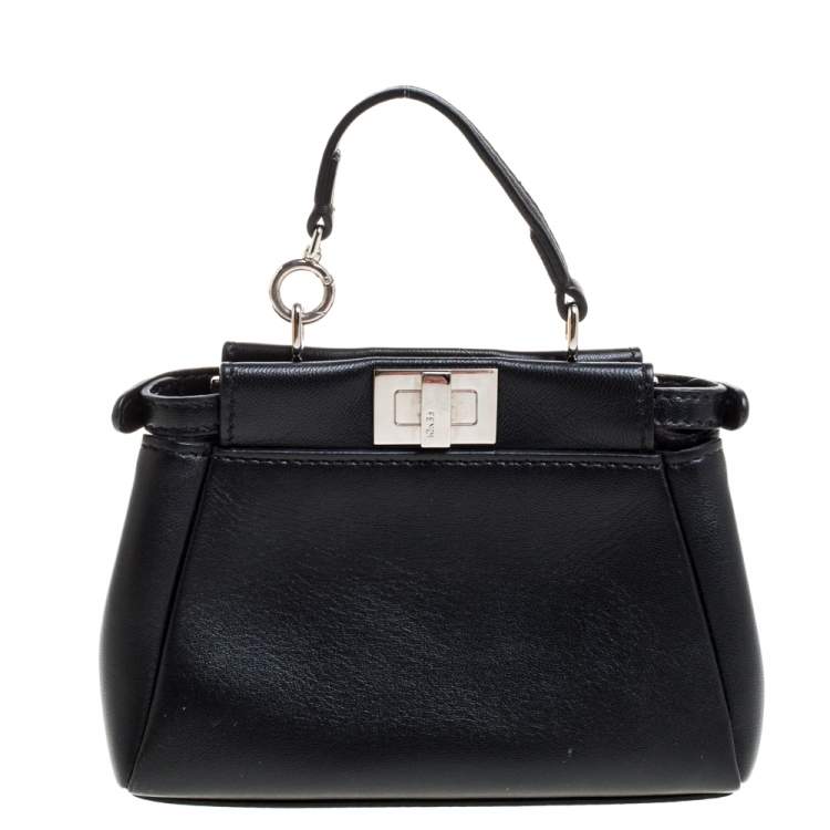 Pre Owned Fendi Black Floral Embellished Leather Micro Peekaboo Top Handle Bag
