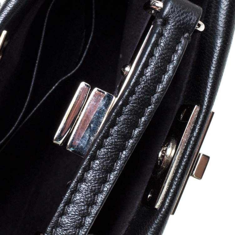 Pre Owned Fendi Black Floral Embellished Leather Micro Peekaboo Top Handle Bag