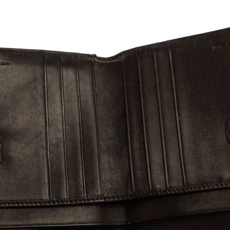 Pre Owned Fendi Tobacco Zucca Canvas FF Flap Compact Wallet