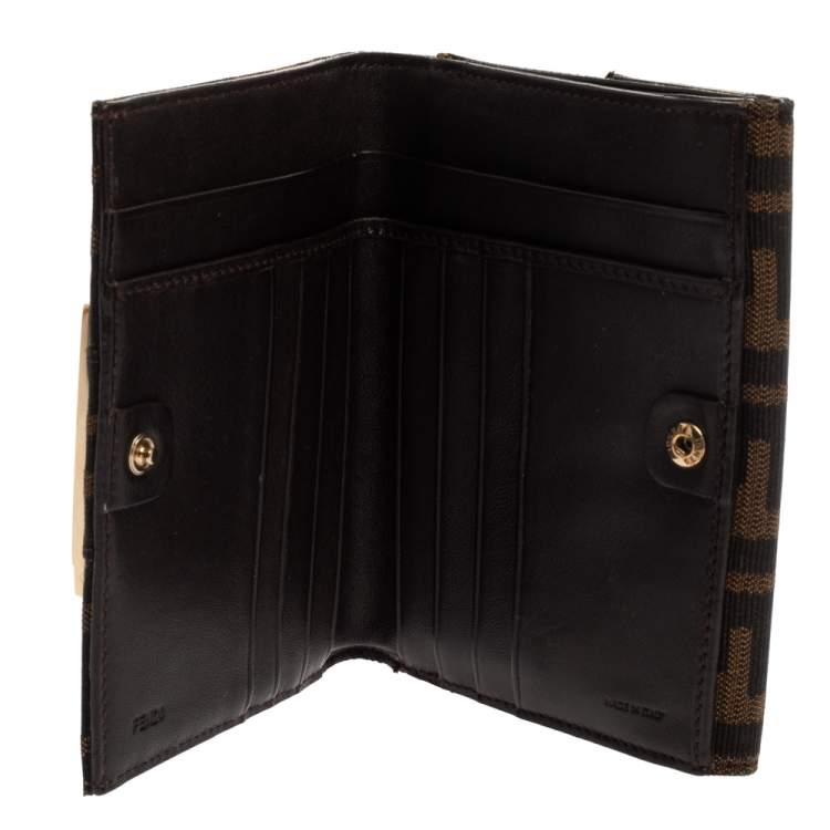 Pre Owned Fendi Tobacco Zucca Canvas FF Flap Compact Wallet
