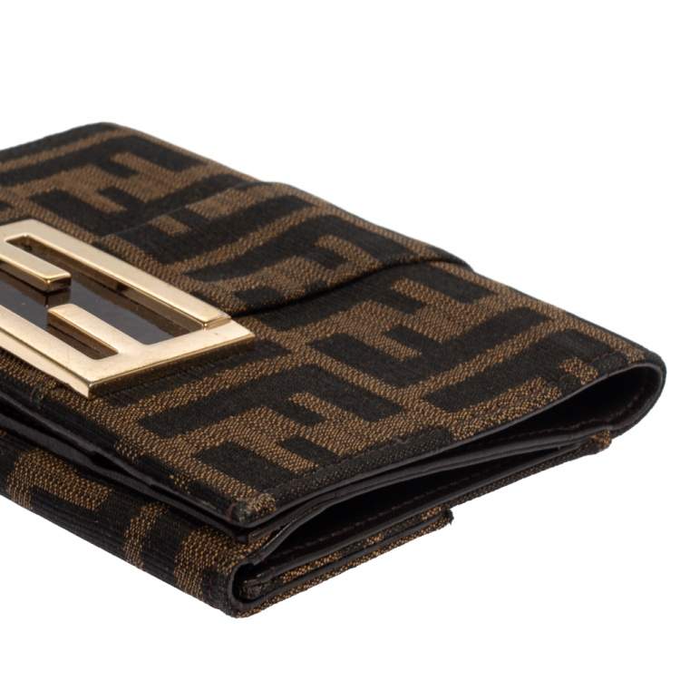 Pre Owned Fendi Tobacco Zucca Canvas FF Flap Compact Wallet