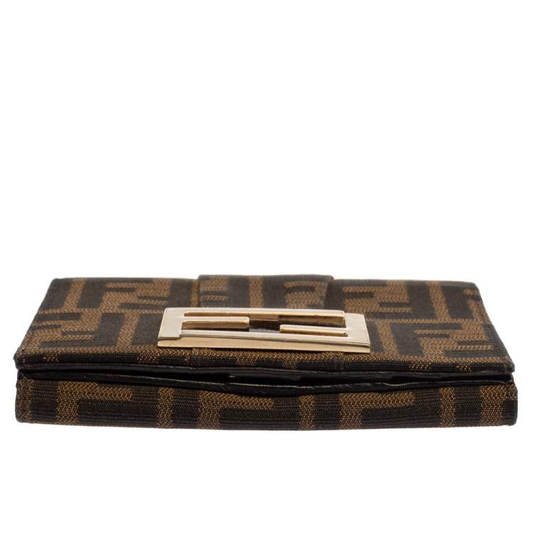 Pre Owned Fendi Tobacco Zucca Canvas FF Flap Compact Wallet