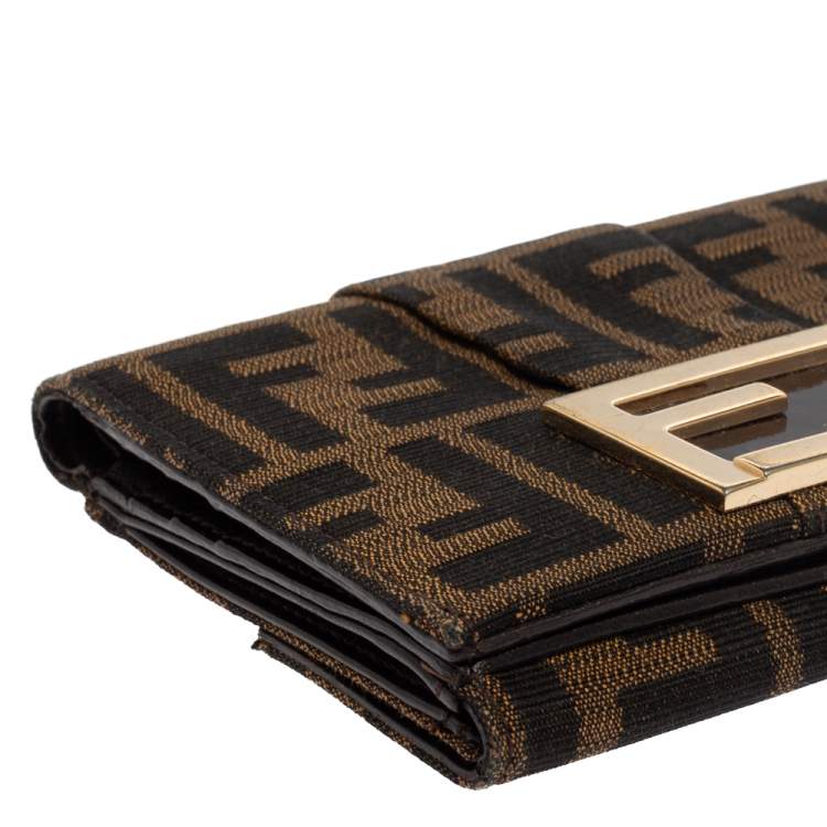Pre Owned Fendi Tobacco Zucca Canvas FF Flap Compact Wallet