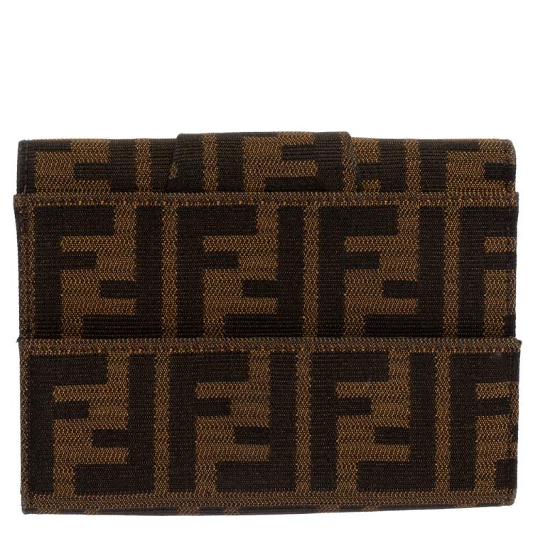 Pre Owned Fendi Tobacco Zucca Canvas FF Flap Compact Wallet
