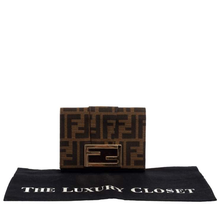 Pre Owned Fendi Tobacco Zucca Canvas FF Flap Compact Wallet