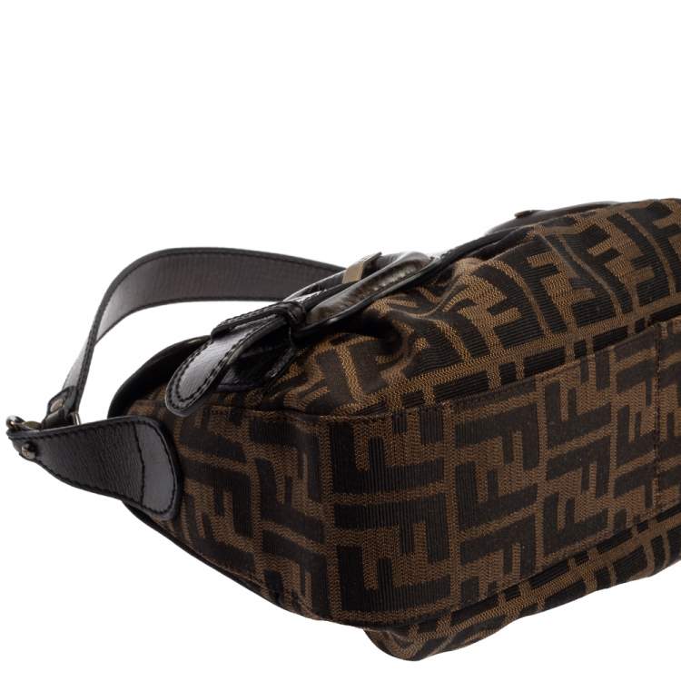 Pre Owned Fendi Tobbaco Zucca Canvas and Leather B Bis Shoulder Bag
