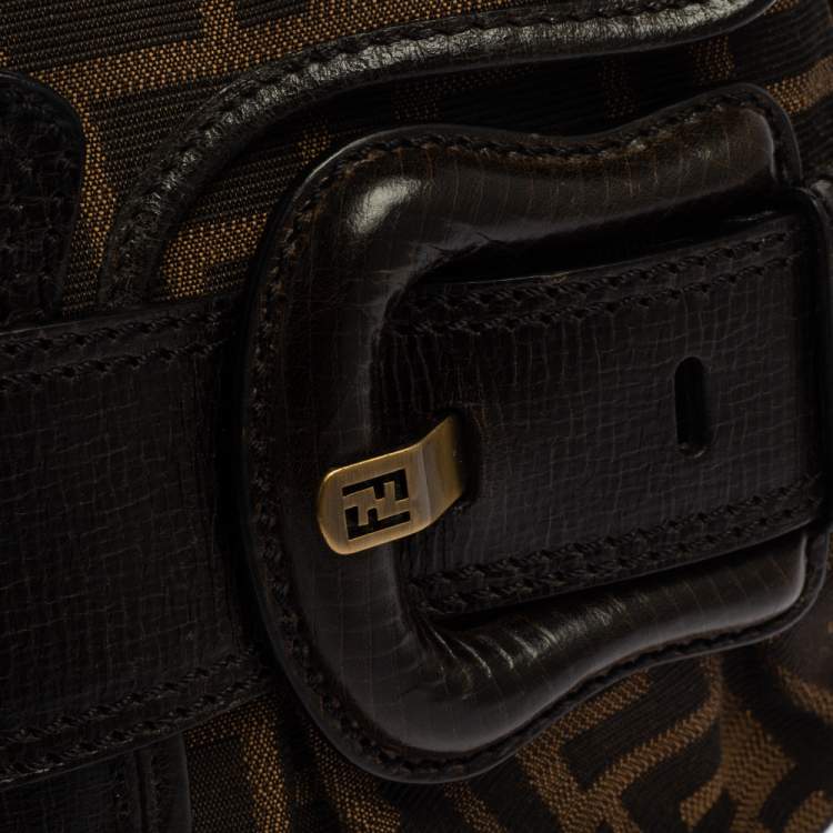 Pre Owned Fendi Tobbaco Zucca Canvas and Leather B Bis Shoulder Bag