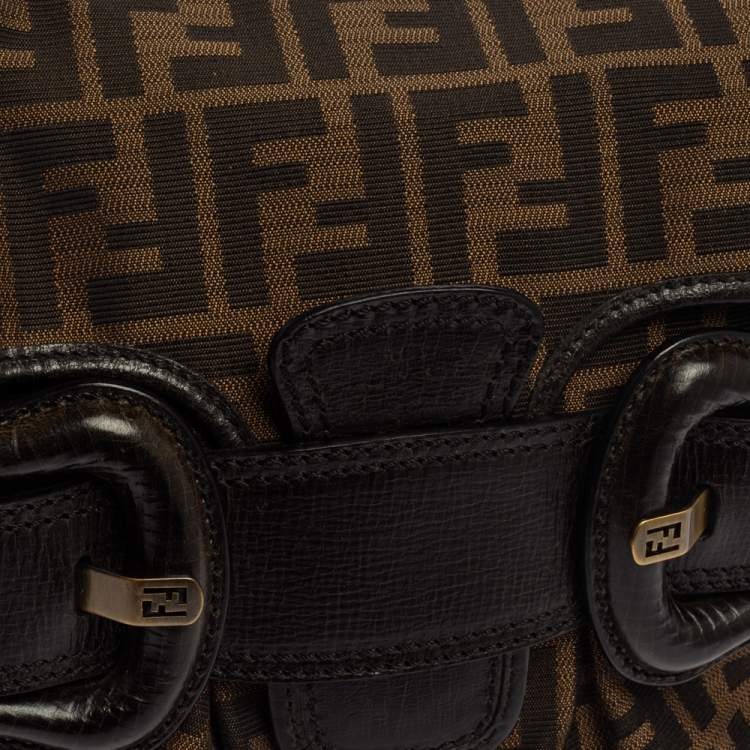 Pre Owned Fendi Tobbaco Zucca Canvas and Leather B Bis Shoulder Bag