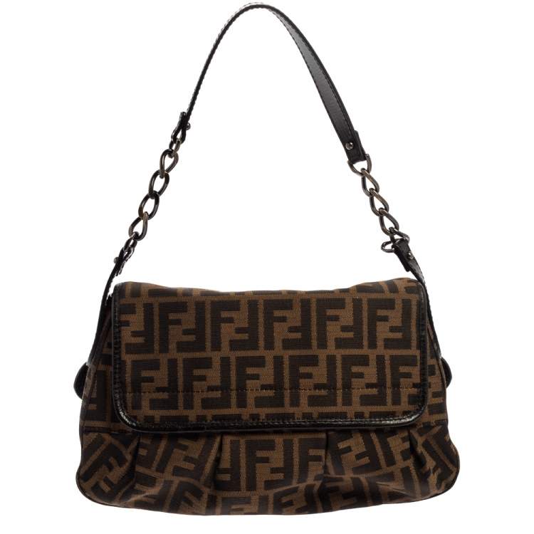 Pre Owned Fendi Tobbaco Zucca Canvas and Leather B Bis Shoulder Bag
