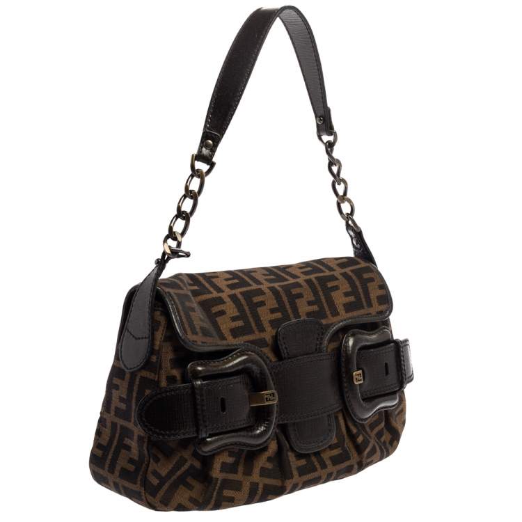 Pre Owned Fendi Tobbaco Zucca Canvas and Leather B Bis Shoulder Bag