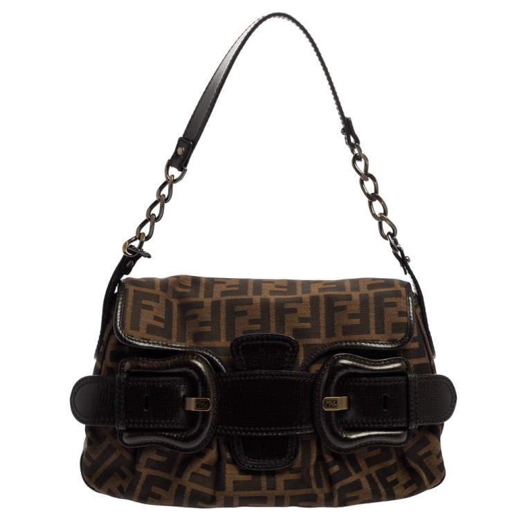 Pre Owned Fendi Tobbaco Zucca Canvas and Leather B Bis Shoulder Bag