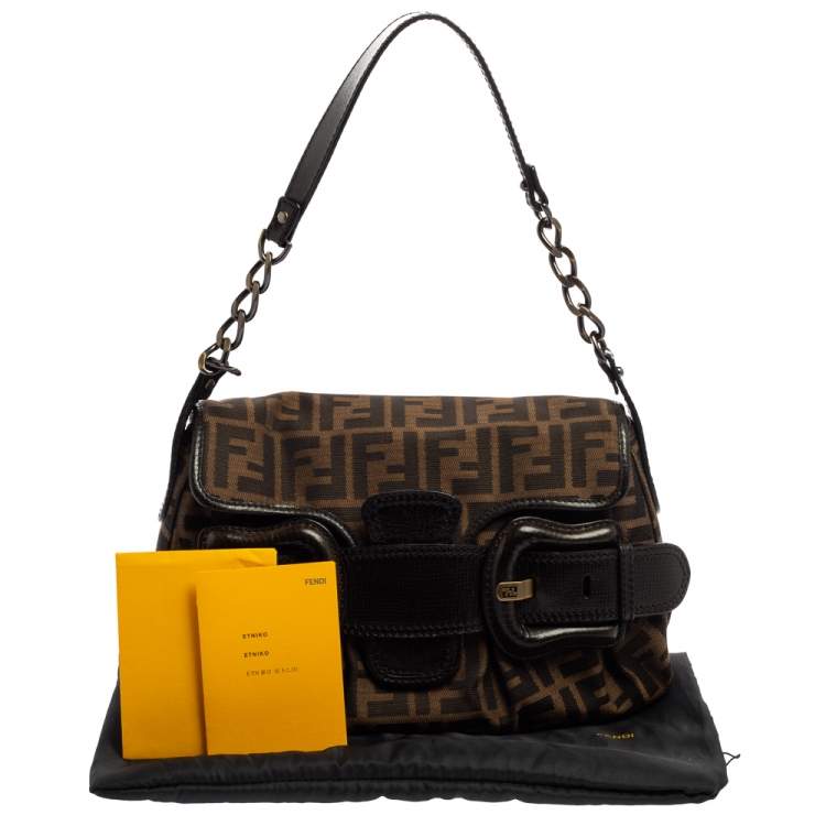 Pre Owned Fendi Tobbaco Zucca Canvas and Leather B Bis Shoulder Bag