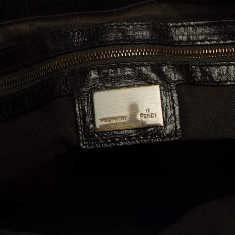 Pre Owned Fendi Dark Brown Shimmer Leather Small Studded Chef De Jour Bag