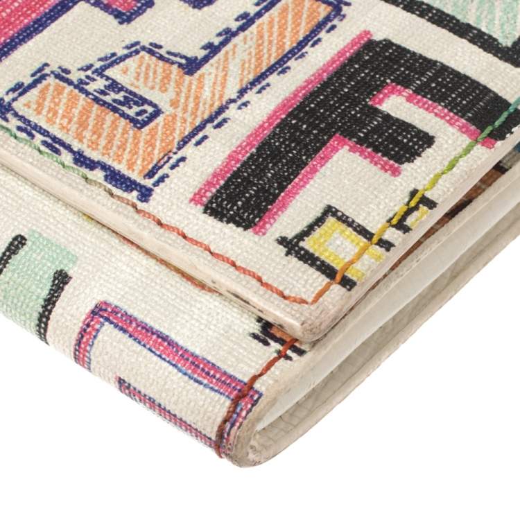 Pre Owned Fendi White Multicolor FF Logo Coated Canvas Long Flap Wallet