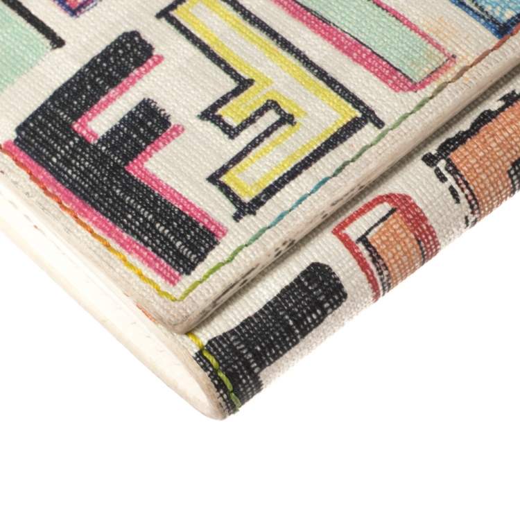 Pre Owned Fendi White Multicolor FF Logo Coated Canvas Long Flap Wallet