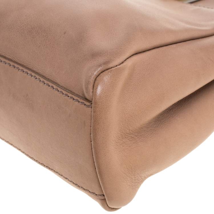 Pre Owned Fendi Beige Leather Mini Peekaboo Top Handle Bag