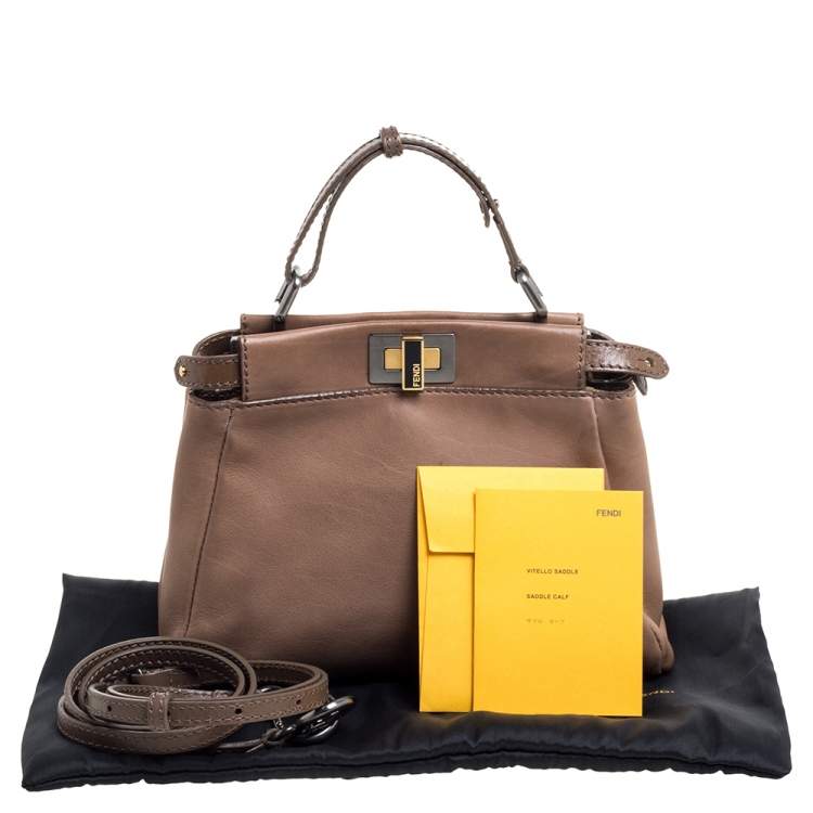 Pre Owned Fendi Beige Leather Mini Peekaboo Top Handle Bag