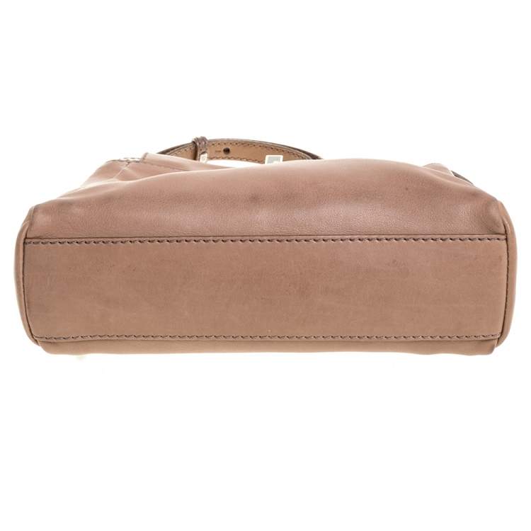 Pre Owned Fendi Beige Leather Mini Peekaboo Top Handle Bag